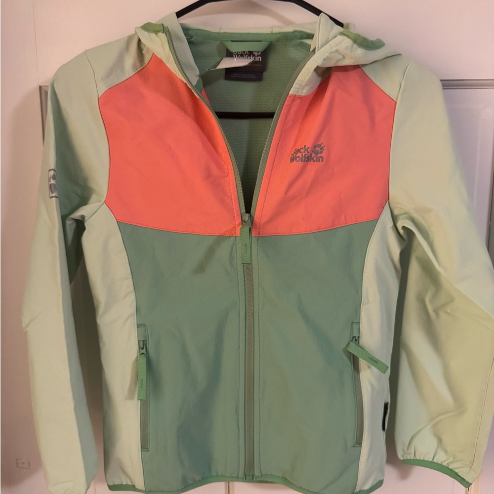 Girls Jack Wolf Skin Green Sea Jacket 9-10 Flex Shield Water Resistant NWT